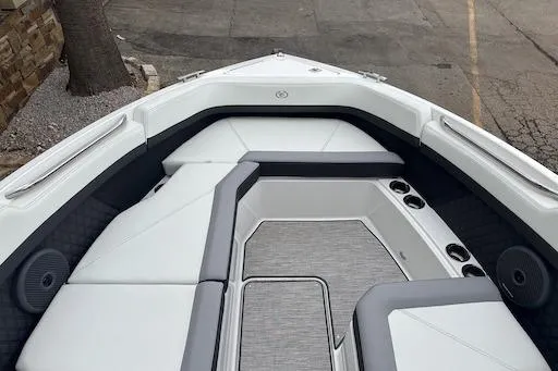 Slide: The Image of 2024 Cobalt R8 boat interior with sleek seating and modern design. - 20