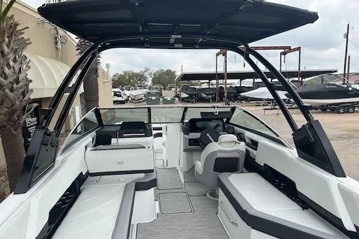 Slide: The Image of 2024 Cobalt R8 boat interior with sleek seating and modern design. - 8