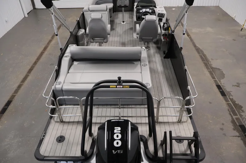 Slide: The Image of 2025 Bentley Pontoons 223 Swingback with Mercury 200 V6 engine, spacious seating, and modern design. - 10