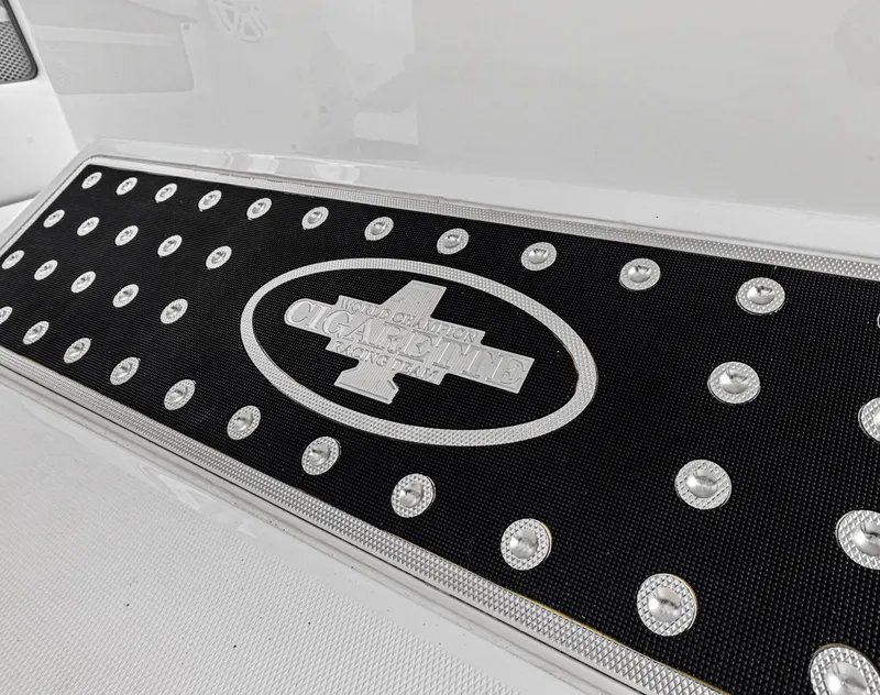 Slide: The Image of Cigarette 41' GTR 2015 boat logo with studded design. - 23