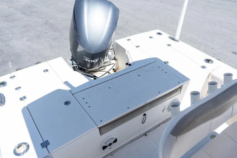 Slide: The Image of 2017 Robalo 246 Cayman boat with Yamaha 300 engine, featuring spacious deck layout. - 7