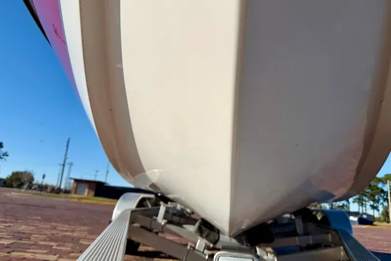 Slide: The Image of Close-up of 1993 Nautique Sport Nautique 200 boat hull on trailer. - 5