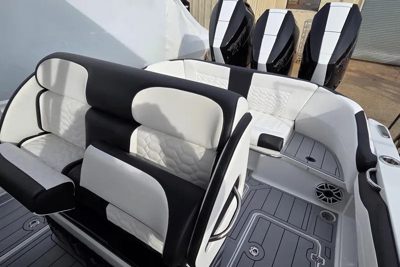 Slide: The Image of 2026 Nor-Tech 390 Sport Center Console with luxurious seating and powerful engines. - 23