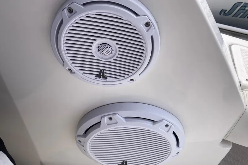 Slide: The Image of JL Audio speakers on a 2002 Tiara Yachts 2900 Open boat interior. - 43