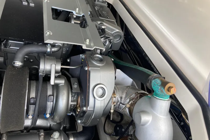 Slide: The Image of Engine compartment of a 2002 Tiara Yachts 2900 Open, showcasing mechanical components. - 77