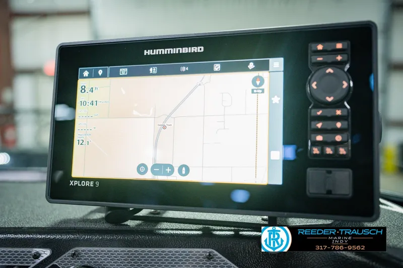 Slide: The Image of Humminbird Xplore 9 GPS system on 2026 Lund 1775 Impact XS boat dashboard. - 36