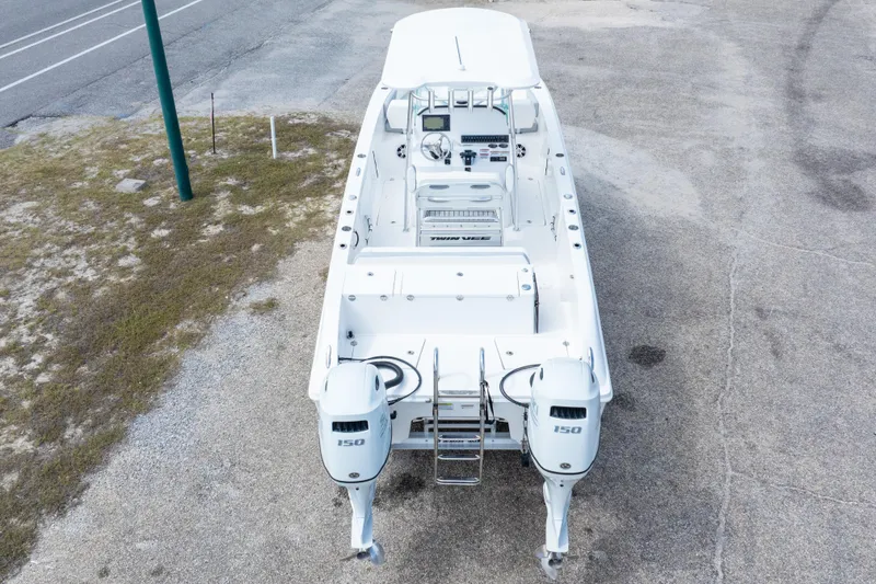 Slide: The Image of 2022 Twin Vee 240 GFX CC boat with dual 150 engines, aerial view. - 39