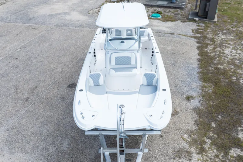 Slide: The Image of 2022 Twin Vee 240 GFX CC boat on trailer, aerial view. - 43