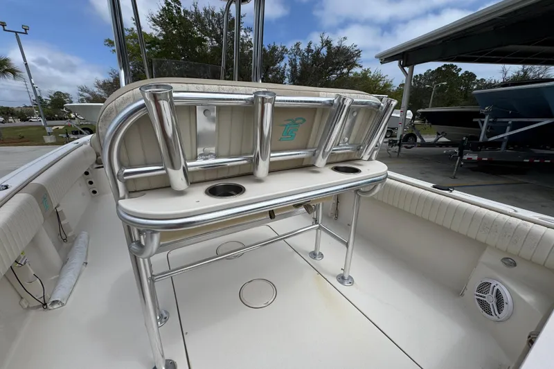 Slide: The Image of 2019 Carolina Skiff 21 Ultra Elite boat interior with rod holders and seating. - 33