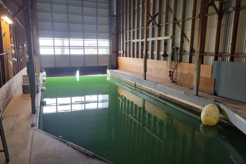 Slide: The Image of Indoor boathouse with green water and wooden walls, Custom model, 2015. - 4