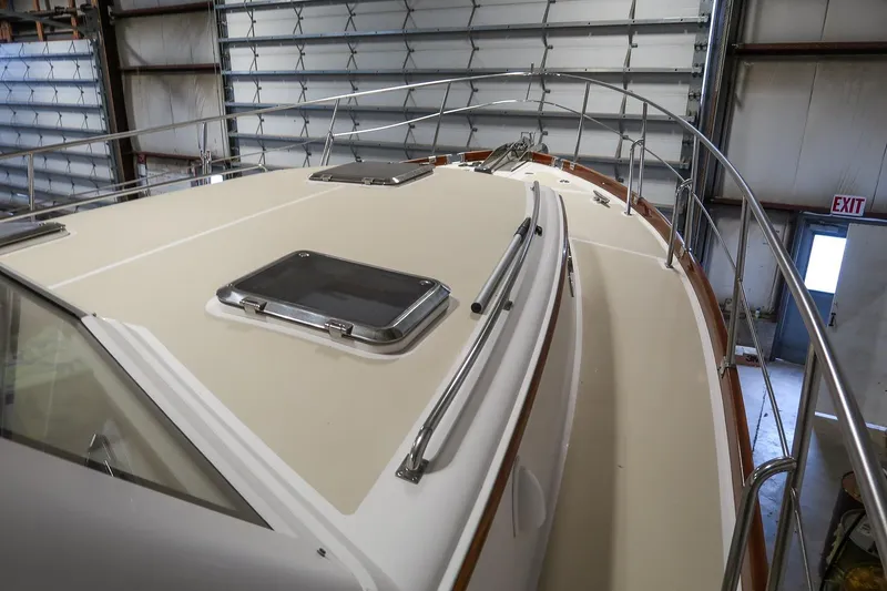 Slide: The Image of 2007 Grand Banks 39 Eastbay SX yacht deck in a storage facility. - 12