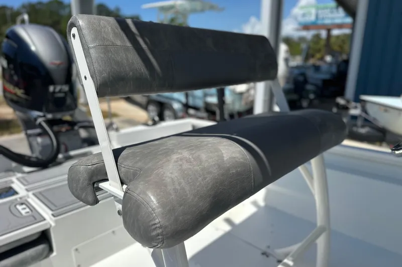 Slide: The Image of 2024 Avid 23 Mag boat seat with gray upholstery and sturdy metal frame. - 14