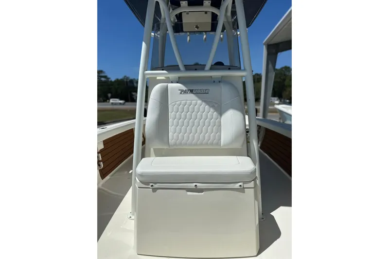 Slide: The Image of 2026 Pathfinder 2400 TRS boat seat with white upholstery and sleek design. - 22