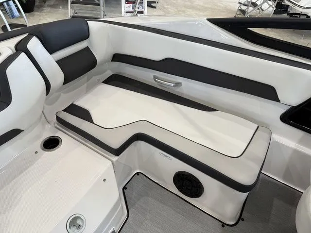Slide: The Image of Interior of 2025 Yamaha SX195 boat with sleek seating. - 12