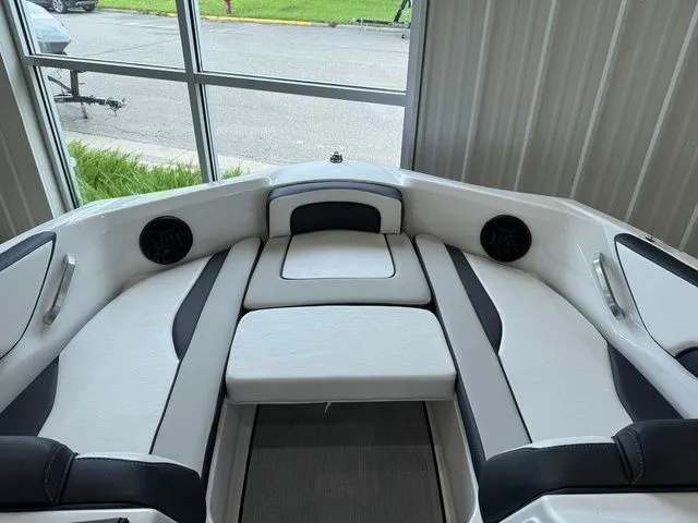 Slide: The Image of Interior view of 2025 Yamaha SX195 boat with luxurious seating. - 25