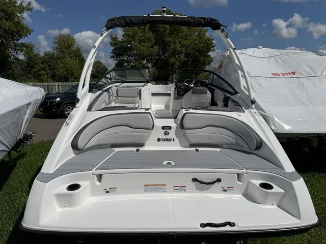 Slide: The Image of Yamaha Boats AR190 2025, sleek design, white, displayed on grass. - 5