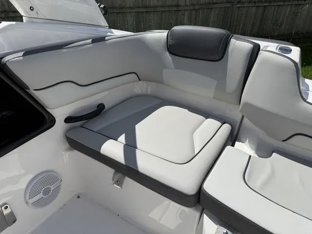 Slide: The Image of Interior of 2025 Yamaha AR190 boat with gray upholstery. - 8