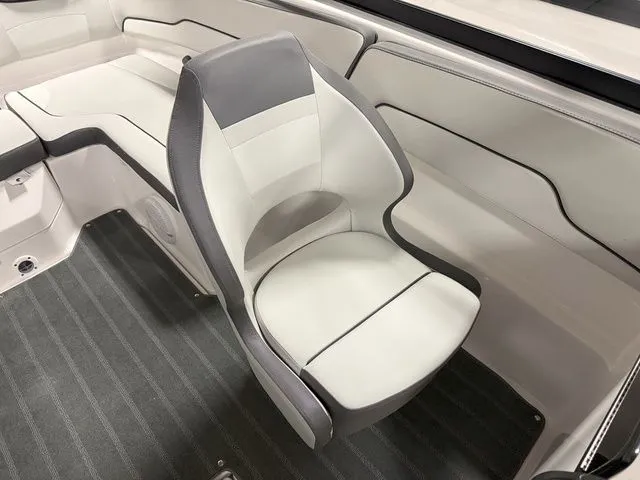 Slide: The Image of Interior of 2024 Yamaha SX190 boat with gray and white seating. - 16