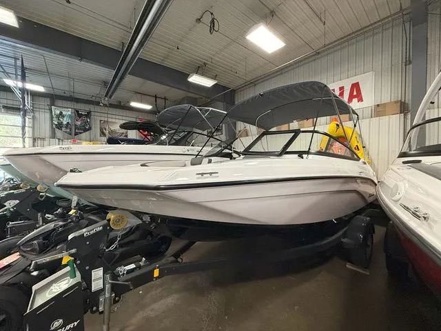 Slide: The Image of 2024 Yamaha Boats SX190 displayed in a warehouse setting. - 2