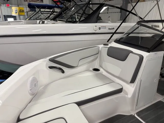 Slide: The Image of Interior of 2024 Yamaha SX190 boat, white upholstery, modern design. - 26
