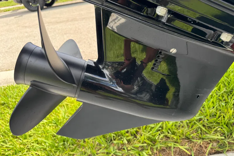 Slide: The Image of Close-up of a 2017 Boston Whaler 170 Super Sport boat propeller. - 34