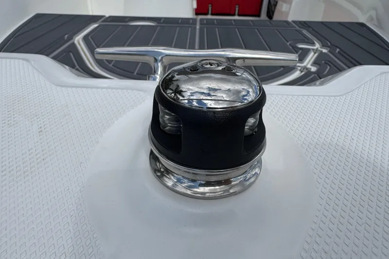 Slide: The Image of Close-up of a cleat on a 2017 Boston Whaler 170 Super Sport boat. - 41