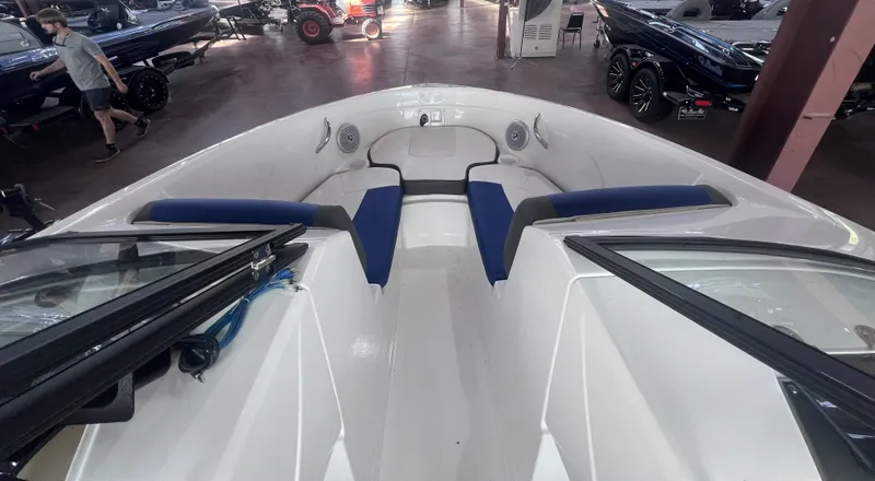 Slide: The Image of Interior view of 2022 Tahoe 200S boat with blue seating. - 11