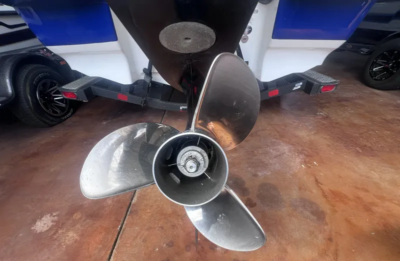 Slide: The Image of Close-up of a 2022 Tahoe 200S boat propeller on a trailer. - 9