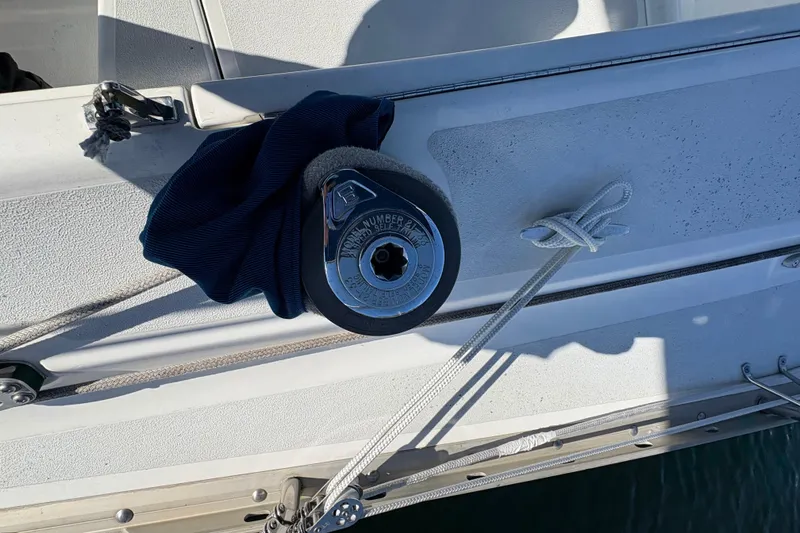 Slide: The Image of Winch and rope on 1993 Hunter 28 sailboat deck. - 23