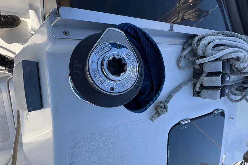 Slide: The Image of Winch and ropes on a 1993 Hunter 28 sailboat deck. - 24