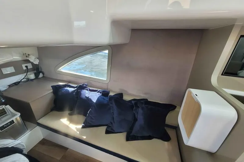 Slide: The Image of Luxurious interior of 2024 Hanover 387 yacht with plush seating and modern design. - 14