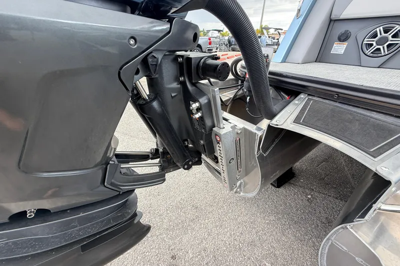 Slide: The Image of Close-up of a 2026 Avalon 2 boat engine and propeller system. - 16