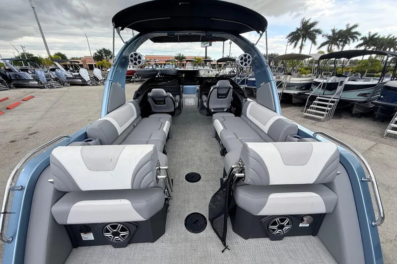 Slide: The Image of Luxurious 2026 Avalon Model 2 boat interior with plush seating and modern design. - 18