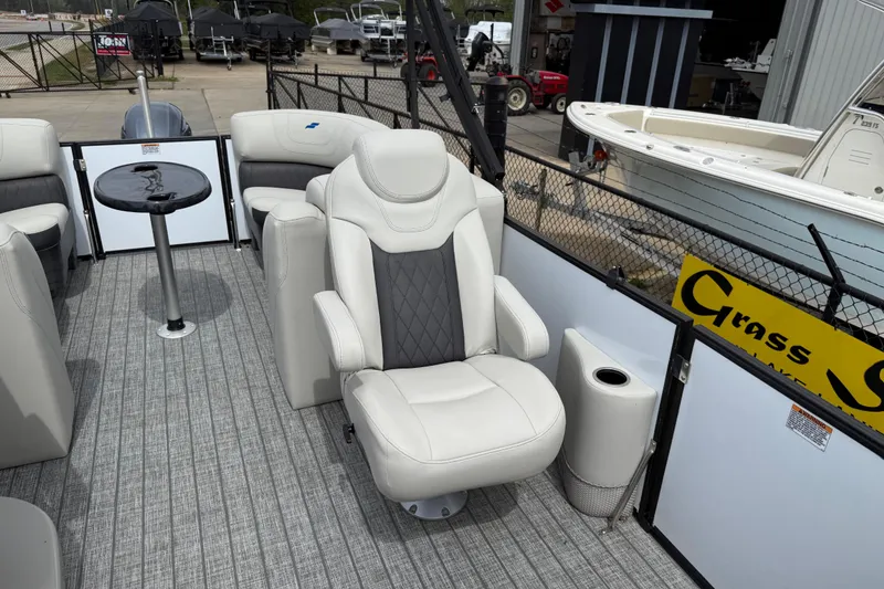 Slide: The Image of Luxurious seating on a 2022 Starcraft SLS 3 pontoon boat, featuring modern design and comfort. - 13