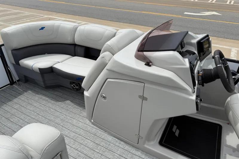 Slide: The Image of Interior of 2022 Starcraft SLS 3 boat with modern seating and helm controls. - 16
