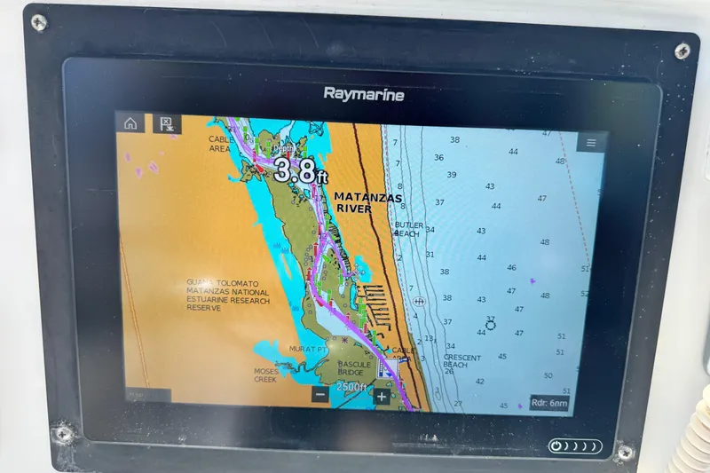 Slide: The Image of Raymarine navigation display showing Matanzas River depth on Glacier Bay 2670 Cuddy, 2011 model. - 31