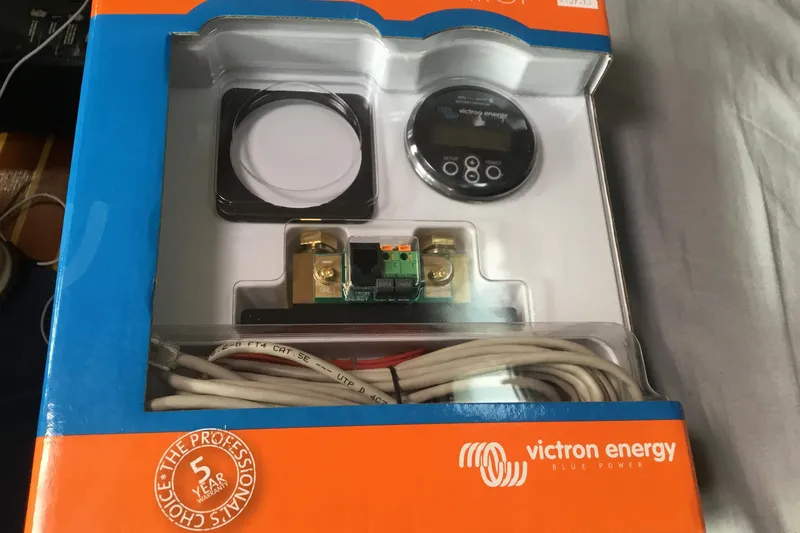 Slide: The Image of Victron Energy power monitor kit in packaging for Gulfstar 37, 1977 model. - 13