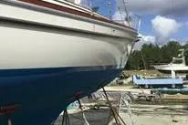 Slide: The Image of Line drawing of a 1977 Gulfstar 37 sailboat, showcasing its classic design and rigging. - 2