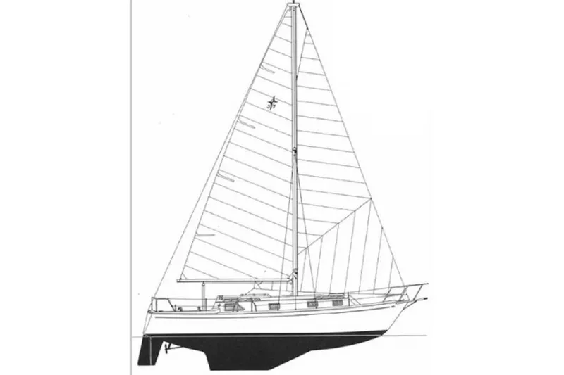 Slide: The Image of Line drawing of a 1977 Gulfstar 37 sailboat, showcasing its classic design and rigging. - 20