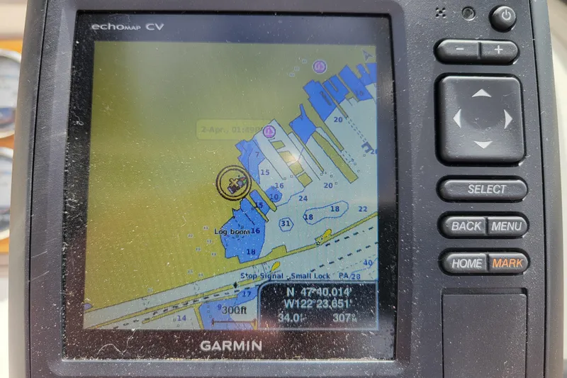 Slide: The Image of Garmin echomap CV displaying nautical chart on Cobalt 293, 2002 model. - 13