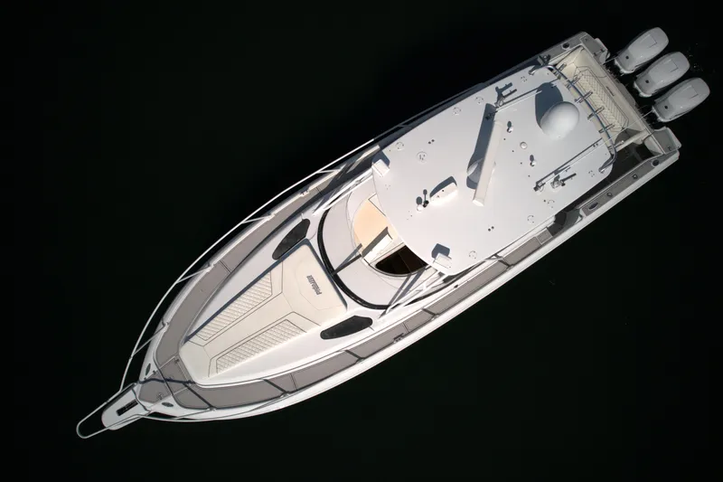 Slide: The Image of Aerial view of a 2002 Intrepid 377 Walkaround Cuddy boat. - 22