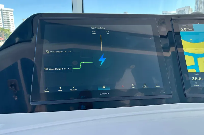 Slide: The Image of Garmin display on 2021 HCB 65 Estrella showing battery and navigation data. - 72