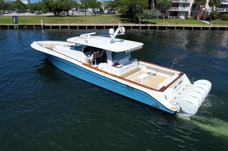 Slide: The Image of 2021 HCB 65 Estrella luxury yacht cruising on a calm waterway. - 92