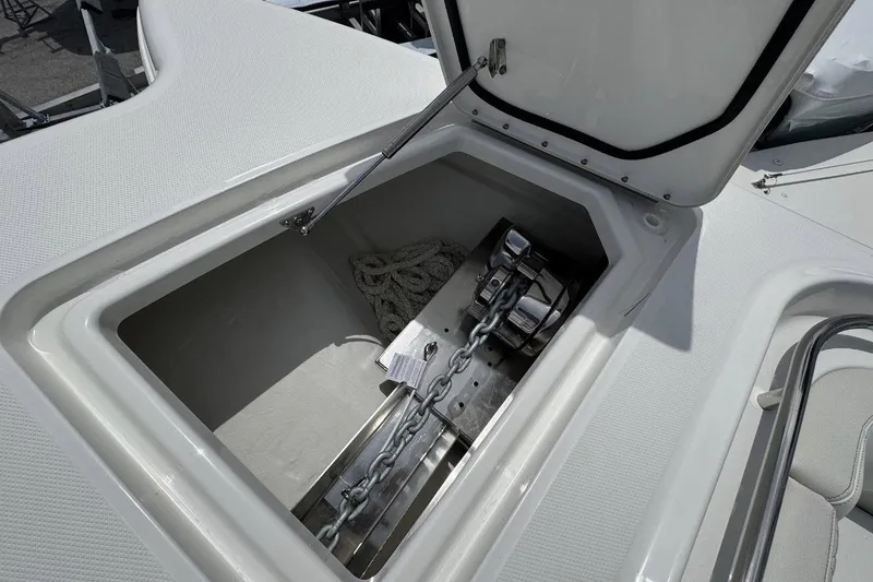 Slide: The Image of Anchor storage compartment on 2026 World Cat 400 DC-X Island boat. - 5
