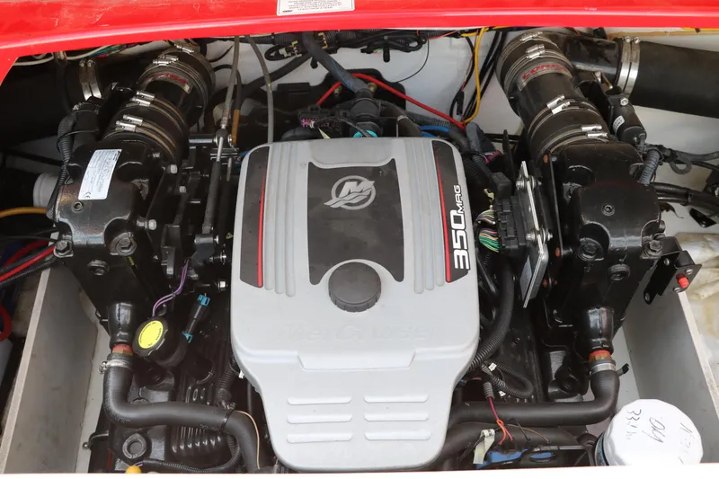 Slide: The Image of Engine compartment of a 2009 Crownline 23 SS boat featuring a MerCruiser 350 MAG engine. - 40