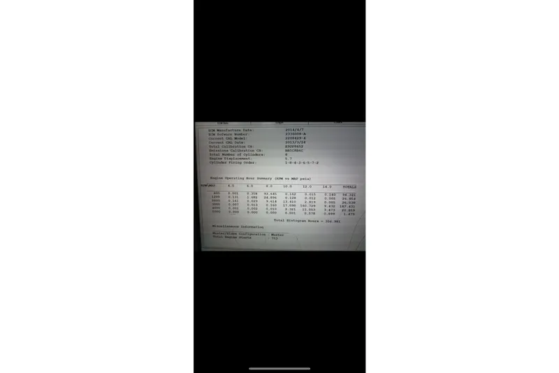 Slide: The Image of Engine data display for 2015 Regal 2700 Bowrider, showing operating hours and specifications. - 14