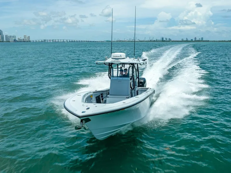 Slide: The Image of 2021 Yellowfin 29 Offshore boat cruising on the sea. - 20