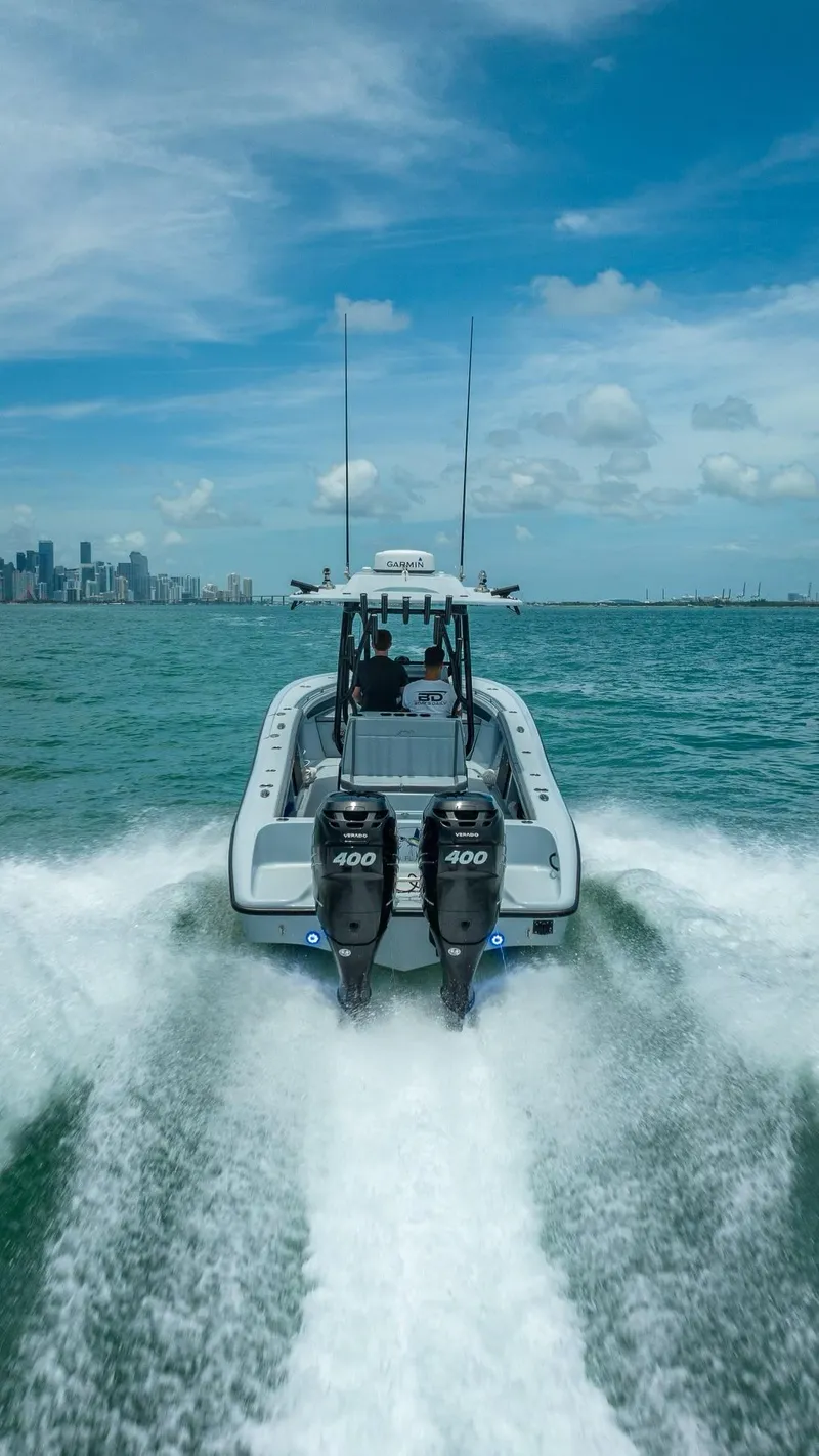 Slide: The Image of 2021 Yellowfin 29 Offshore boat cruising on the sea. - 25