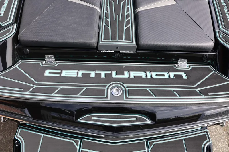 Slide: The Image of 2021 Centurion Fi23 boat deck with sleek design and branding. - 16