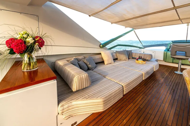 Slide: The Image of Luxurious deck of 2010 Peri Yachts 29M Custom with elegant seating and ocean view. - 11